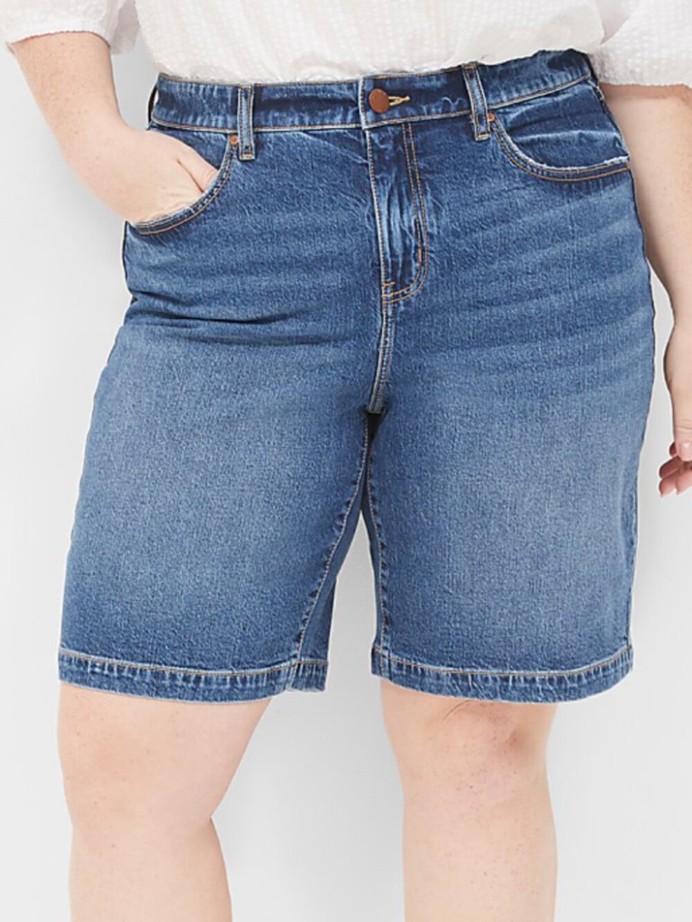 Lane Bryant Mid Rise Boyfriend Bermuda Denim Shorts Dark Blue Size 18